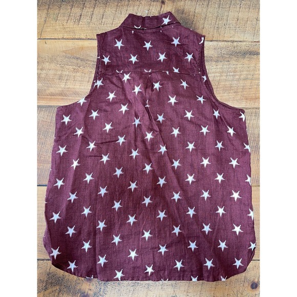 NWT Womens Just Living 100% Linen Dark Red/Brown‎ Star Tank Button Up L - Picture 6 of 8